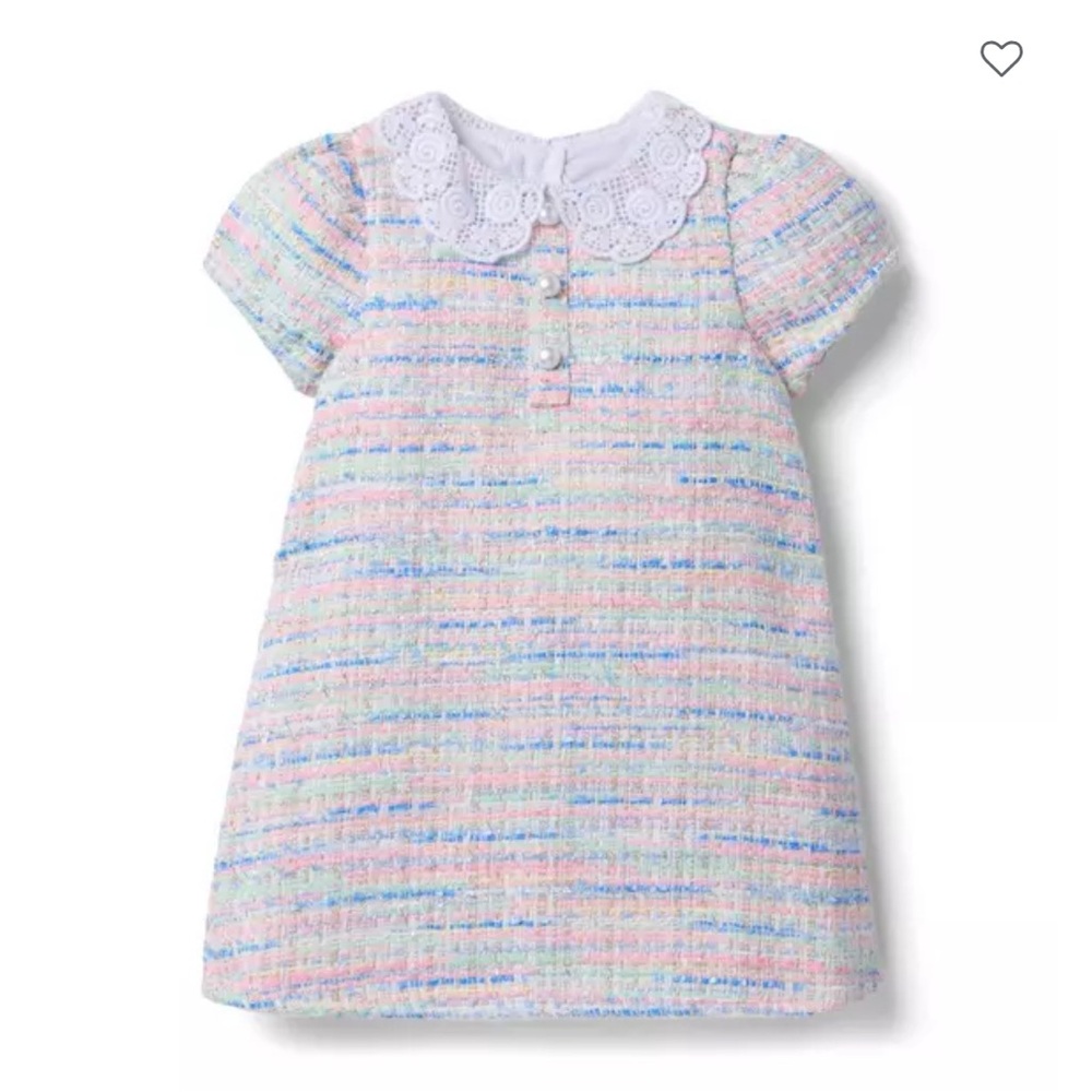 Janie And Jack Girls Petal Collar Tweed Dress Pale Pink Headband Set Size 12